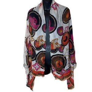 Louis Vuitton 100% silk scarf sheer cream colorful design vintage